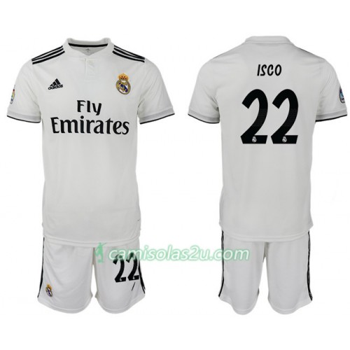 Camisolas de Futebol Real Madrid ISCO 22 Criança Equipamento Principal 2018/19 Manga Curta Camisolas de Futebol Real Madrid ISCO 22 Criança Equipamento Principal 2018/19 Manga Curta